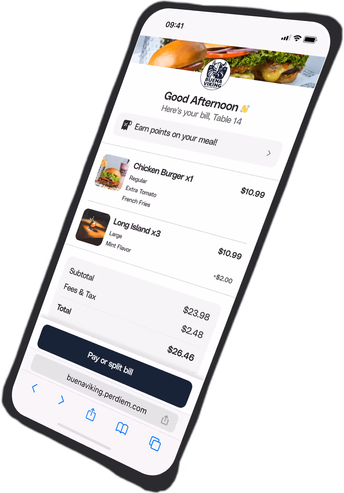 Pay at the table app preview