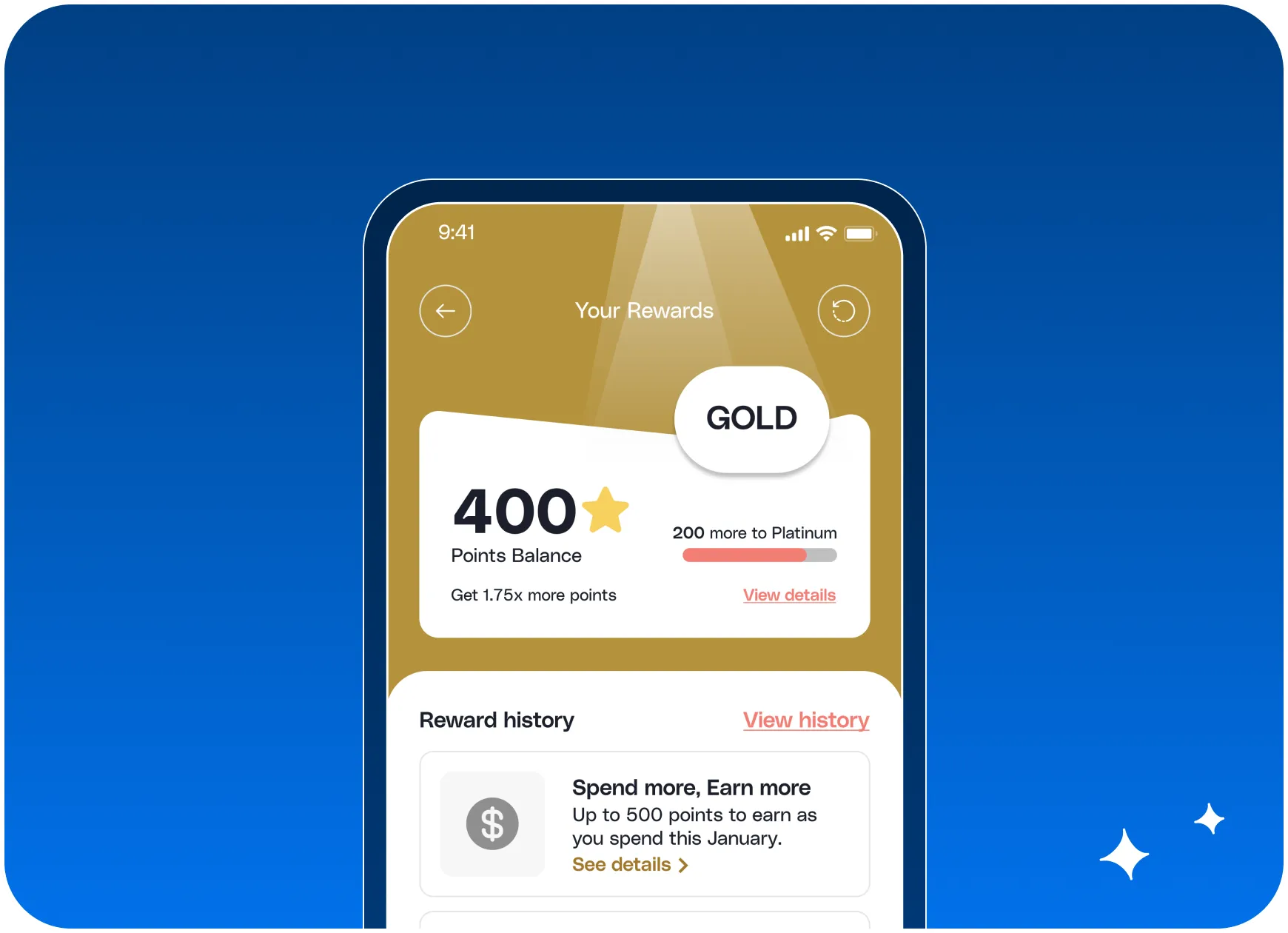 Mobile app loyalty rewards screen