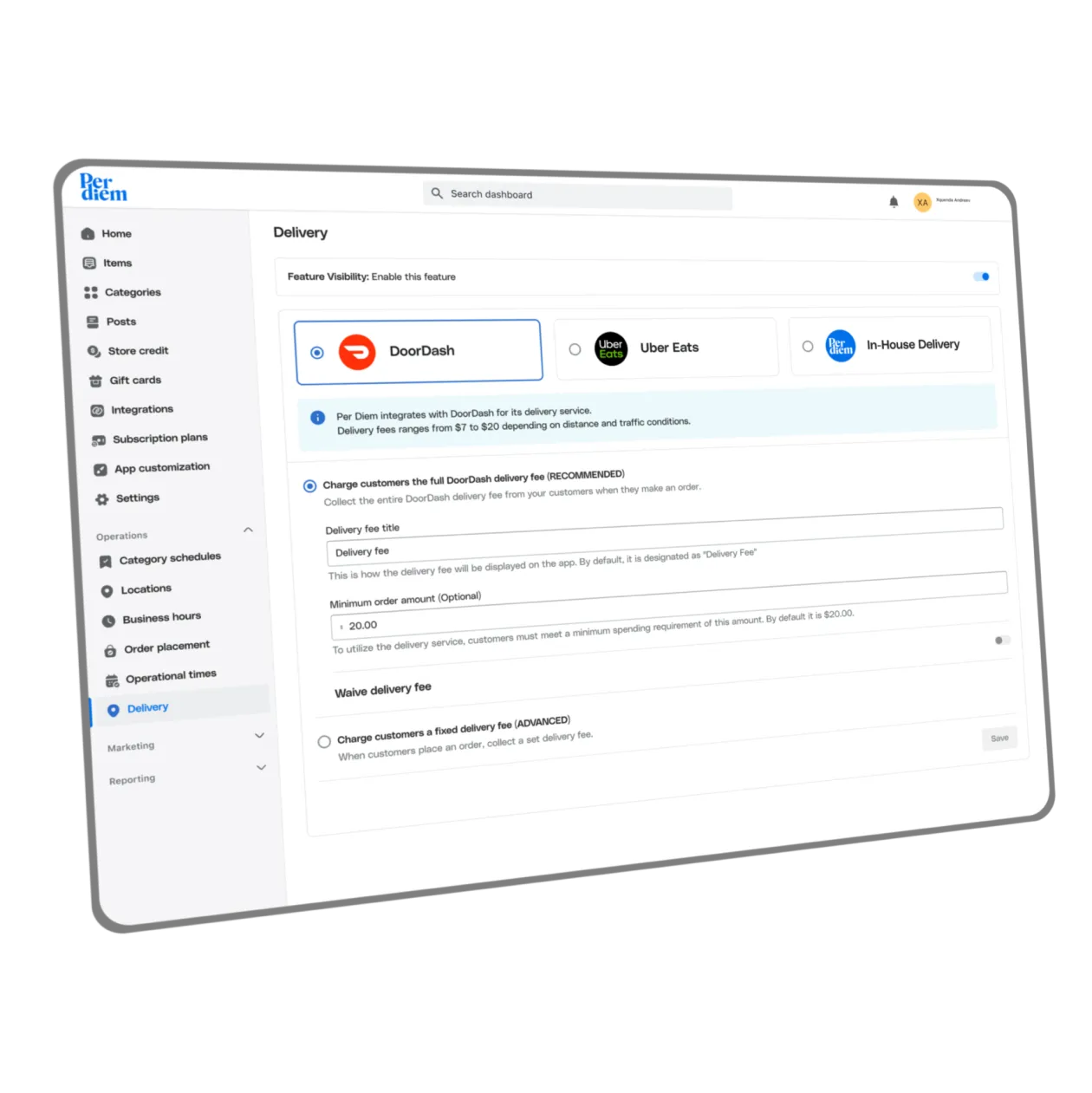 DoorDash integration dashboard